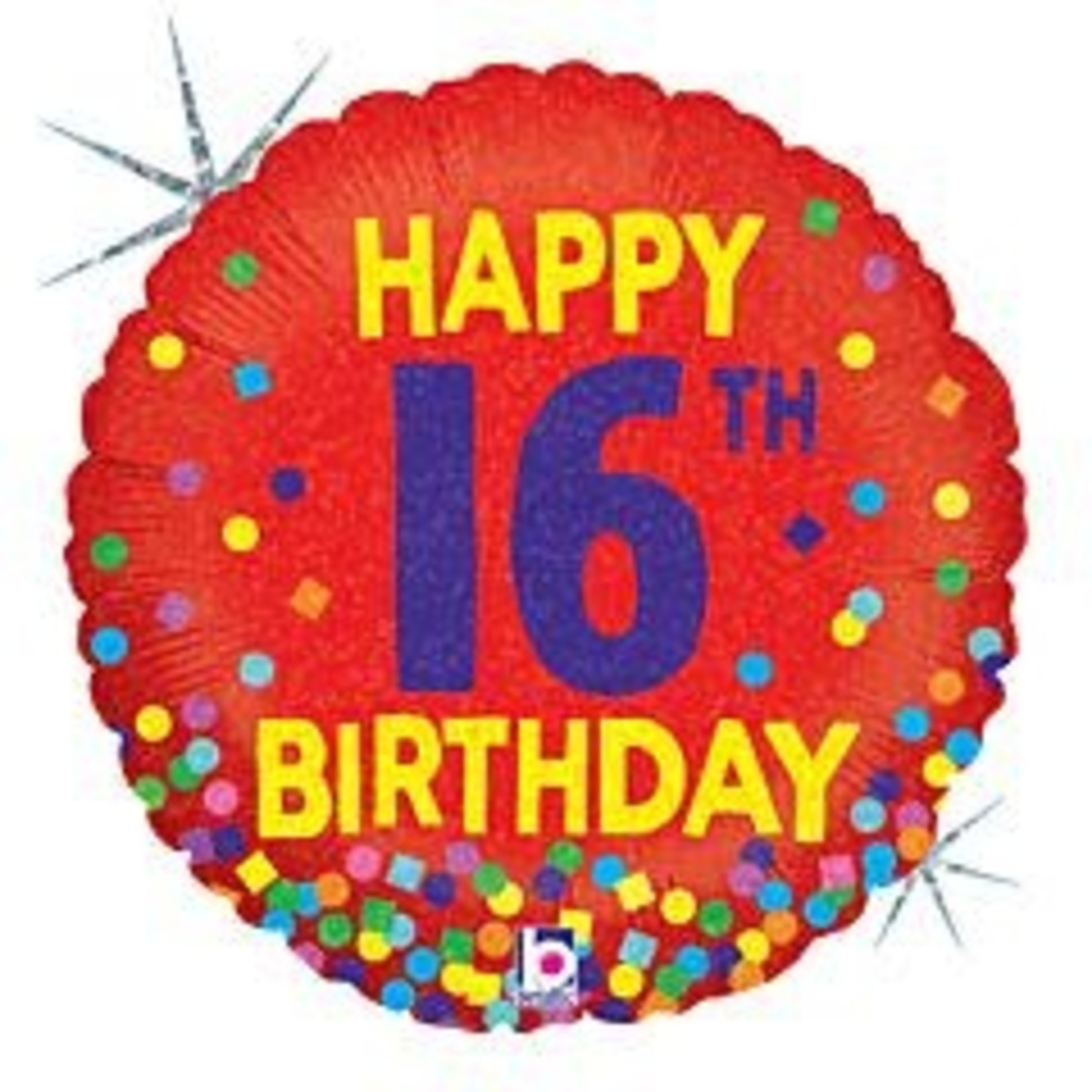 Betallic 18" Happy 16th Birthday Confetti Holographic Mylar Balloon - 1ct