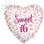 mayflower 18" Glitter Heart Sweet 16 Birthday Mylar - 1ct.