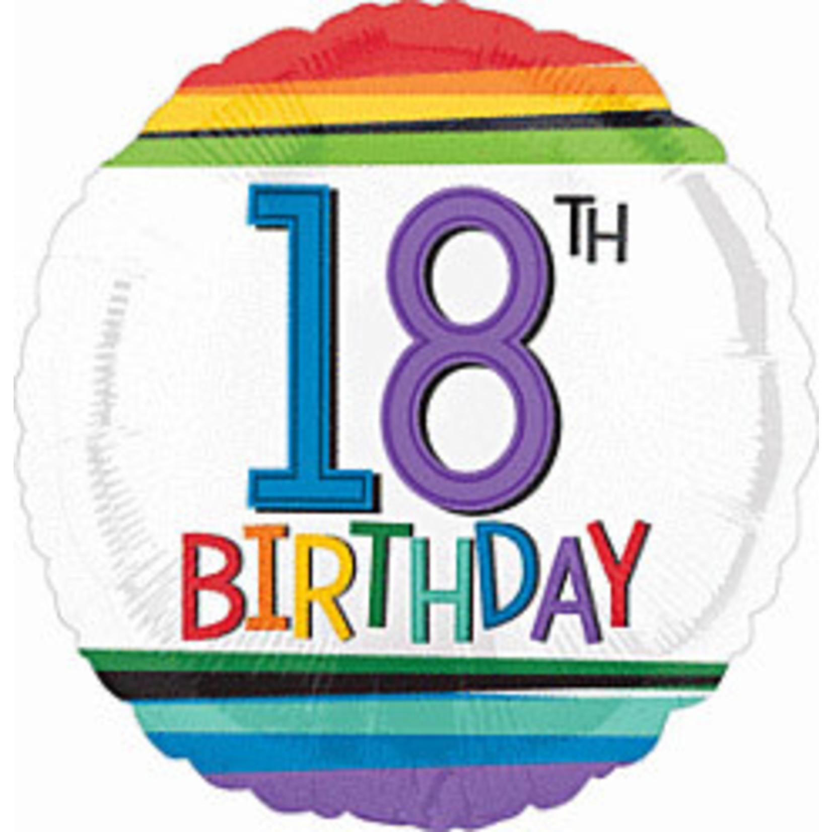 A to Z 18" Rainbow Striped 18th Birthday Mylar