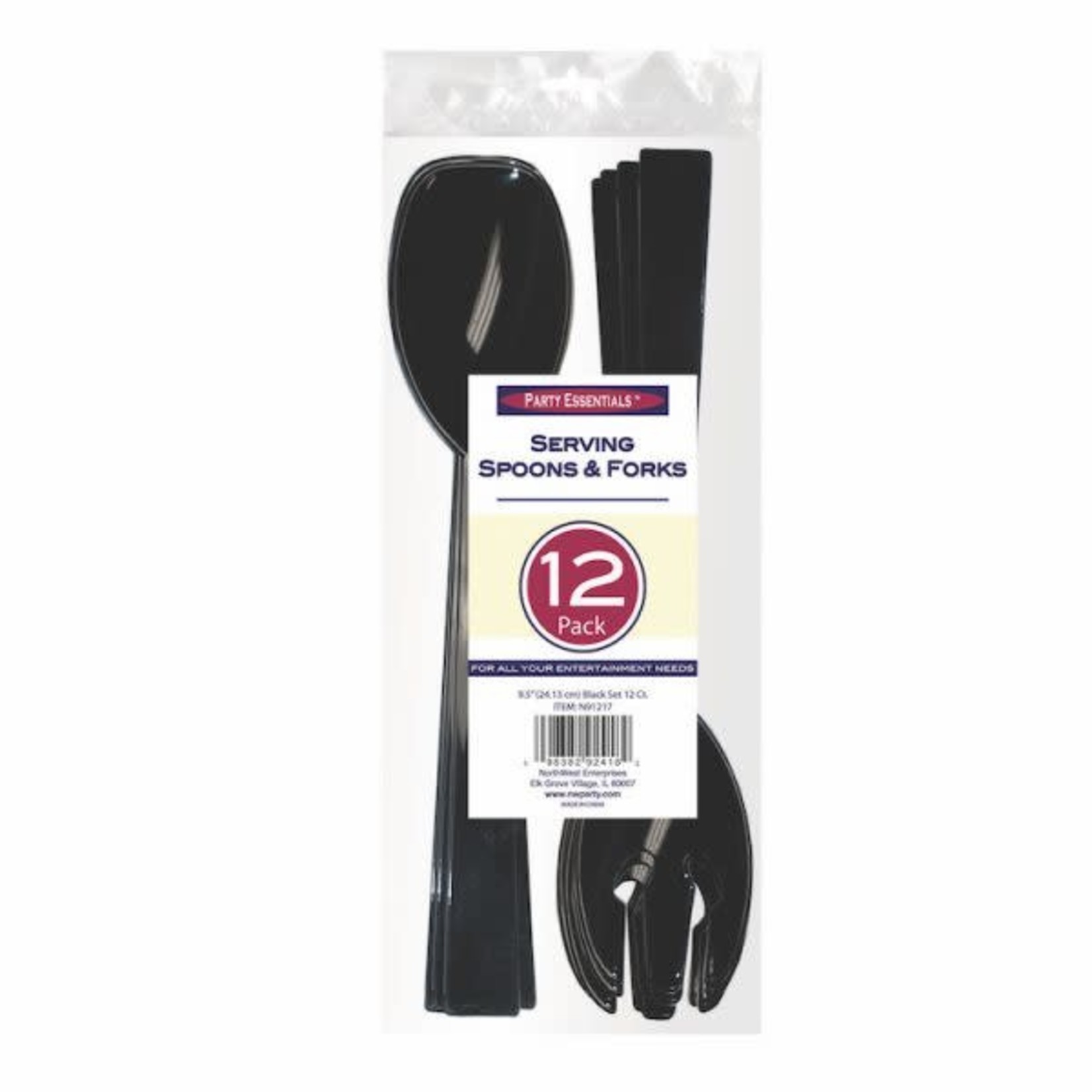 Party Essentials 9.5" Black Serving Fork & Spoon Set -12ct.