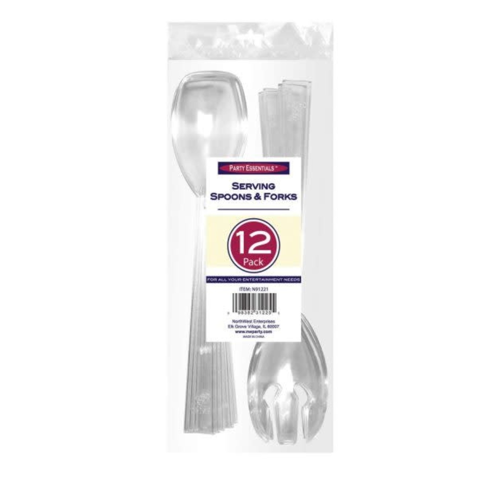 Party Essentials 9.5" Clear Serving Fork & Spoon Set -12ct.