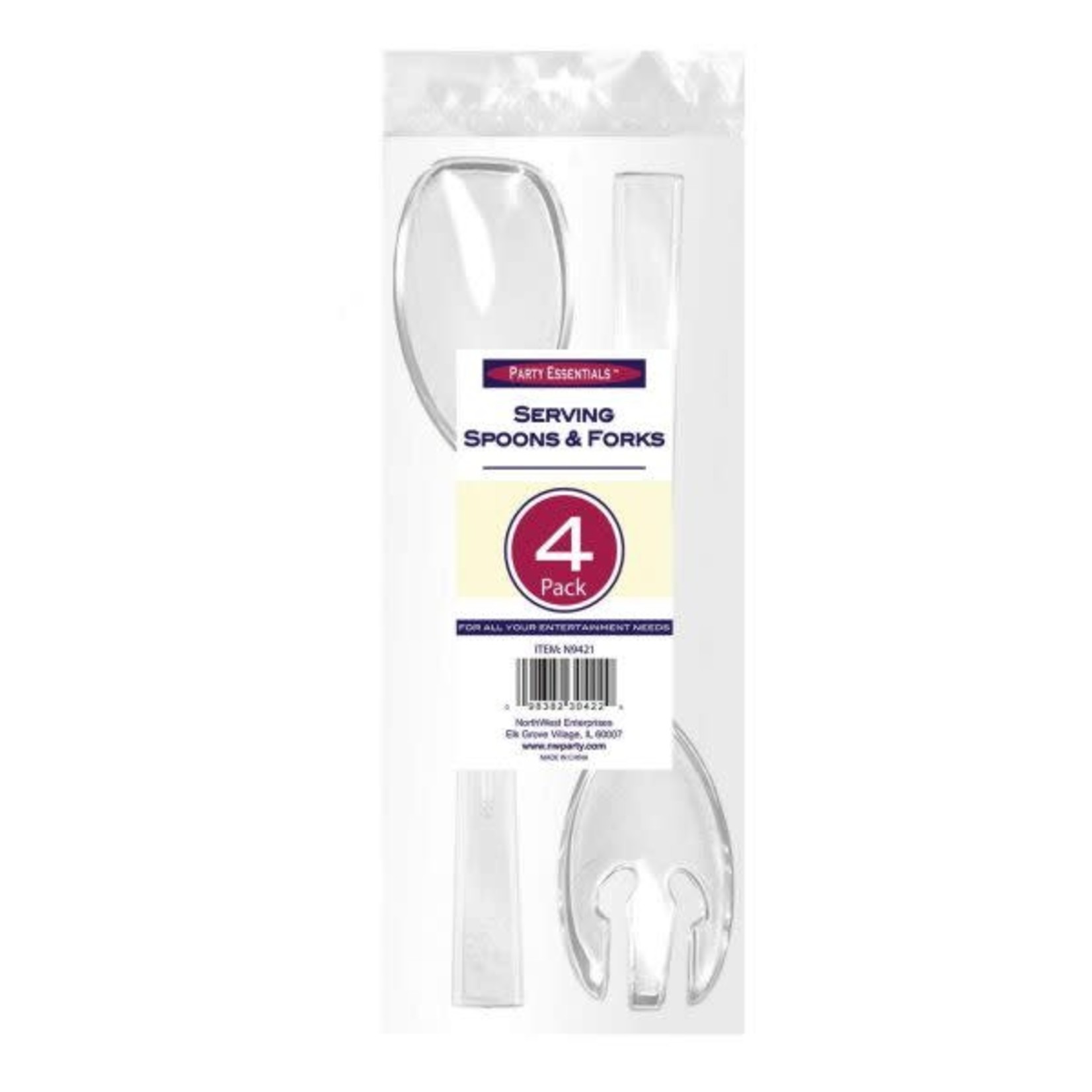 Party Essentials 9" Clear Serving Spoons & Fork Set - 4ct.