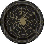 unique 9" Black & Gold Spider Web Plates - 8ct.