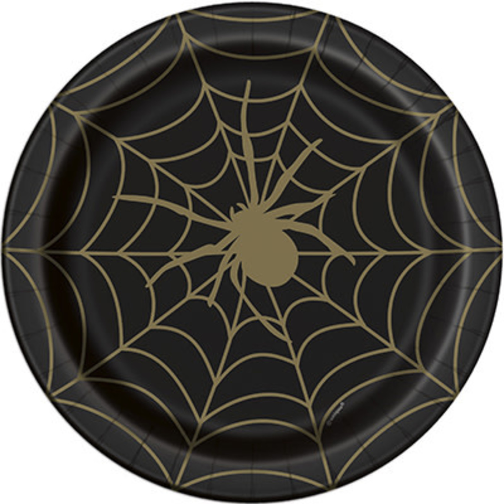 unique 9" Black & Gold Spider Web Plates - 8ct.