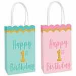 Amscan 1st Birthday Glitter Kraft Bags - 8ct.