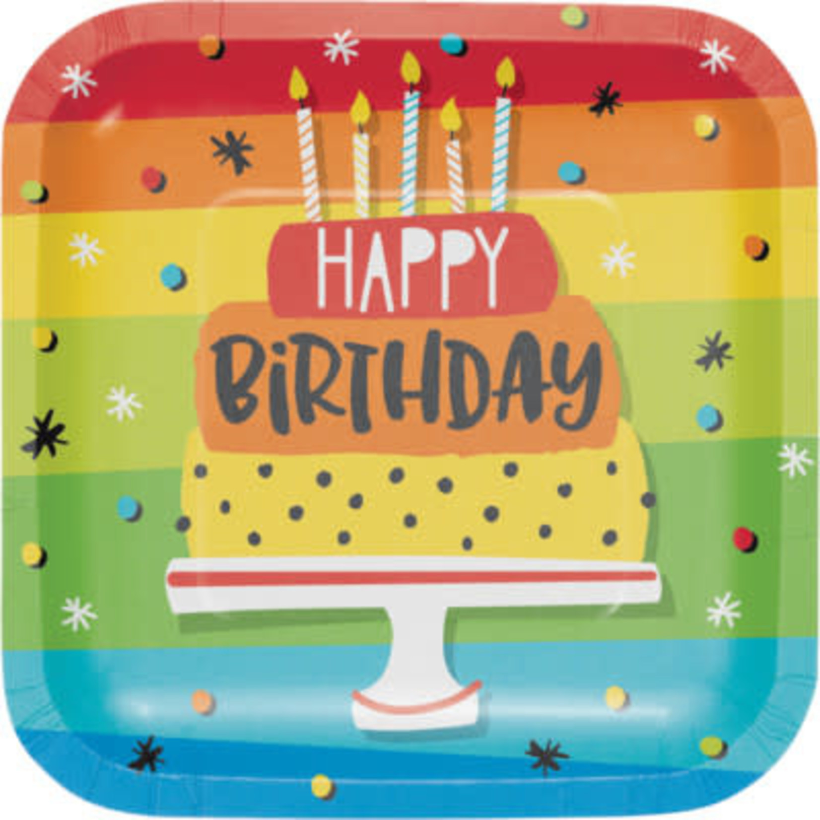 Creative Converting Hoppin' Birthday Cake 7" Square Plates - 8ct.