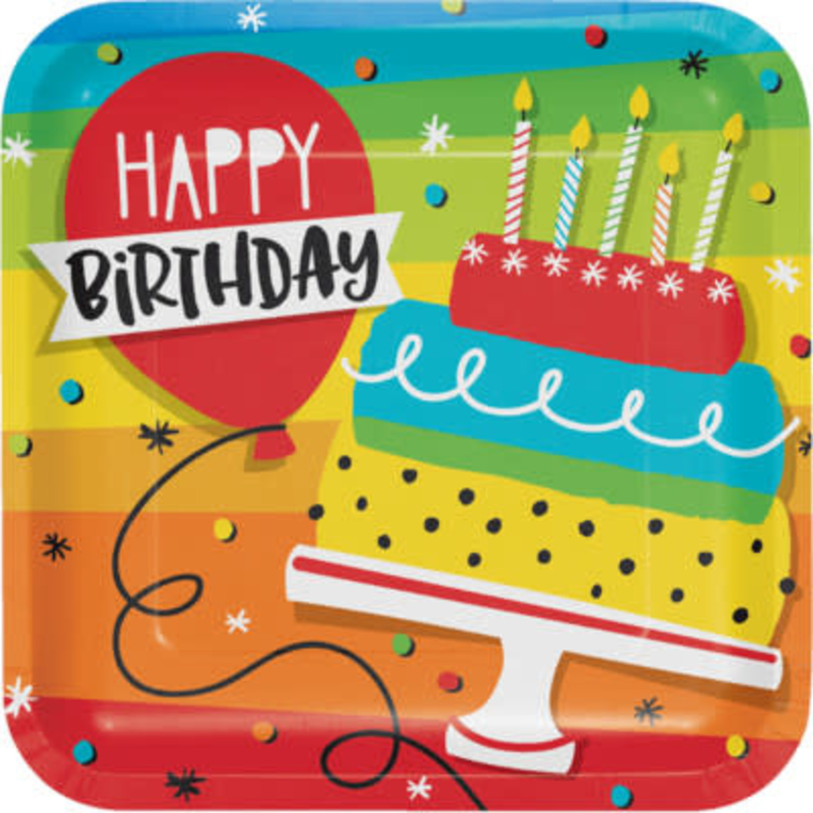 Creative Converting 9" Hoppin' Birthday Cake Square Plates - 8ct.