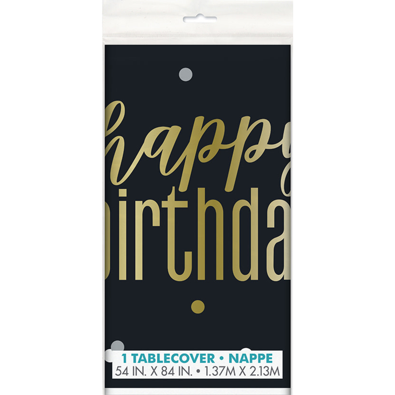 unique Metallic Happy Birthday Table Cover - 54" x 84"