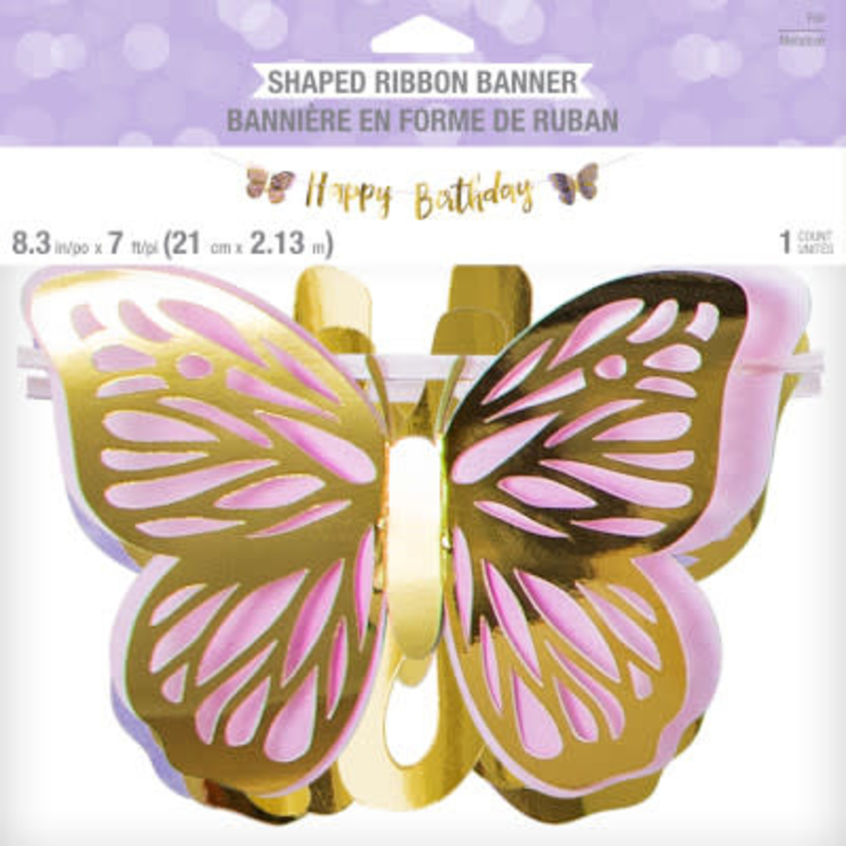 Creative Converting Butterfly Shimmer Birthday Banner - 7'