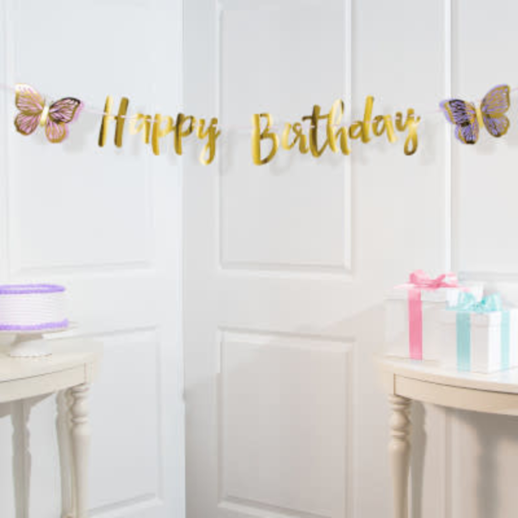 Creative Converting Butterfly Shimmer Birthday Banner - 7'