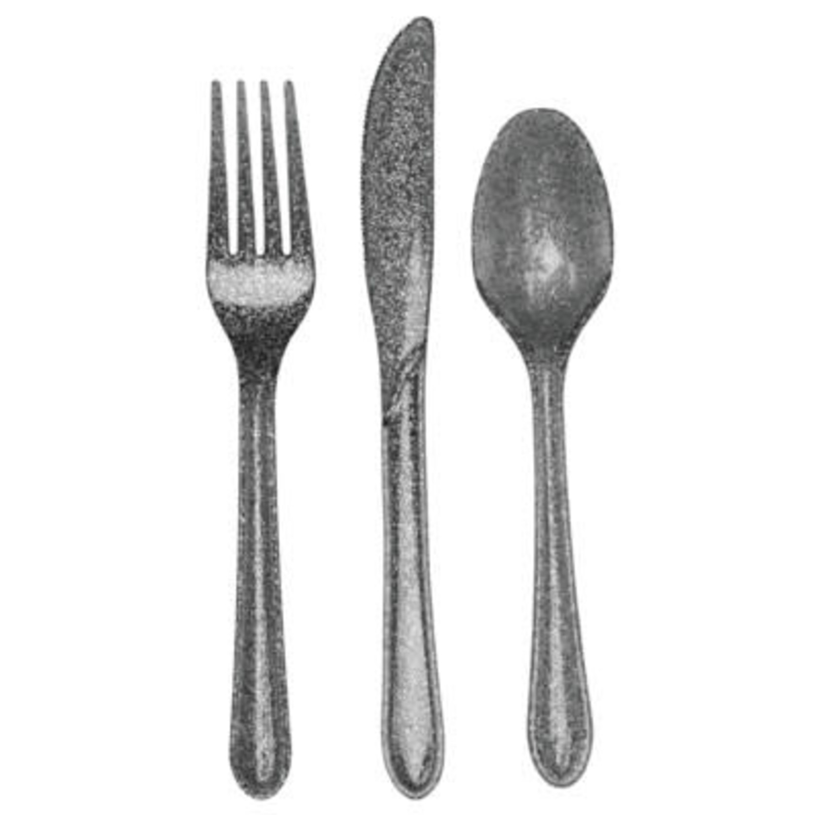 Creative Converting Shimmering Silver Plastic Cutlery Assortment - 24ct.