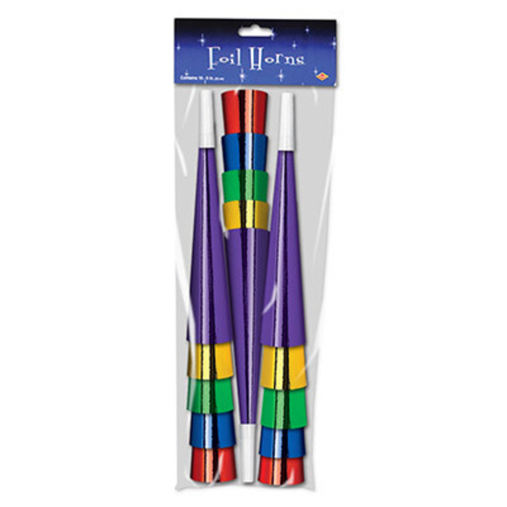 Beistle 9" Multi-Color Foil Party Horns - 15ct.