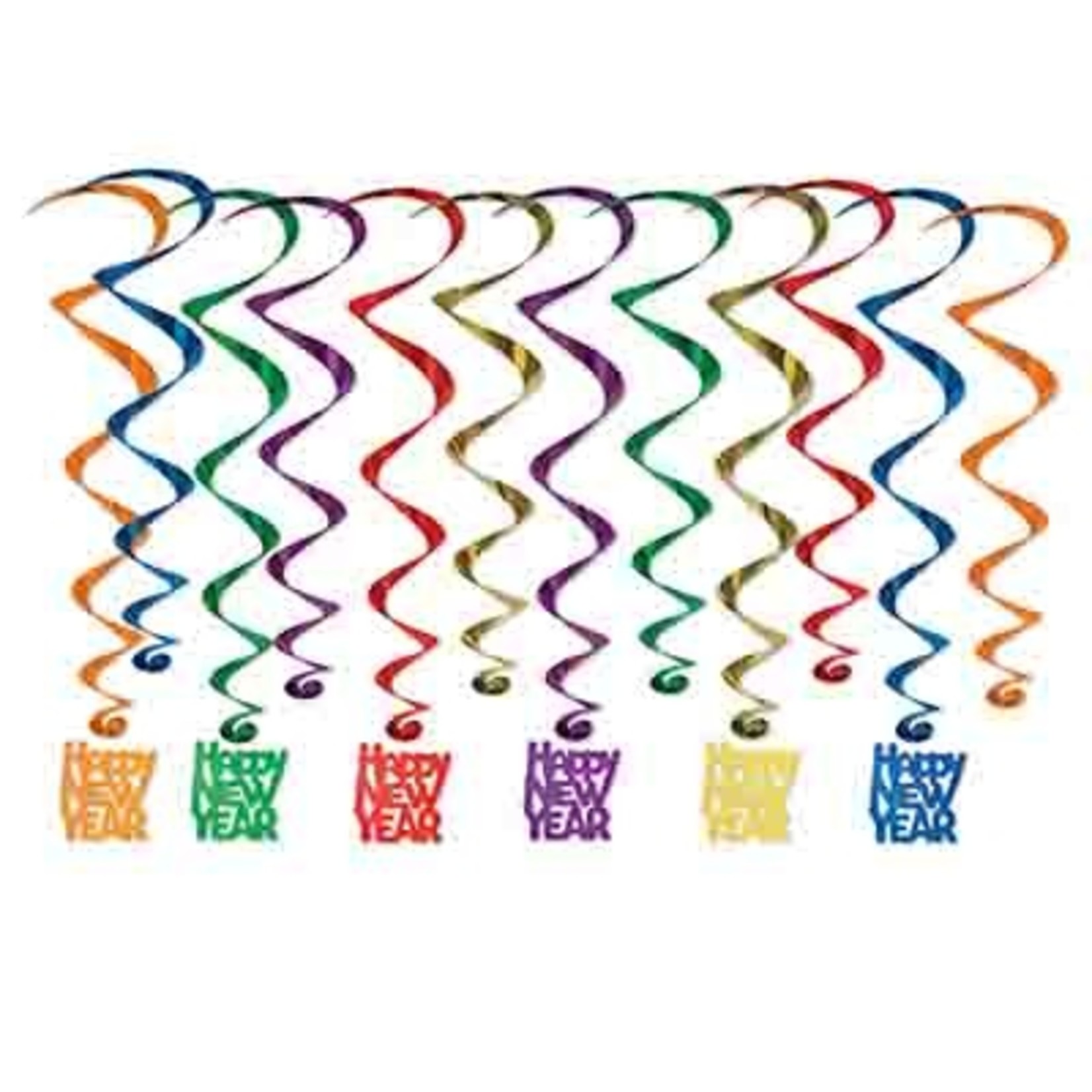 Beistle Multi-Color Happy New Year Whirls - 12ct.