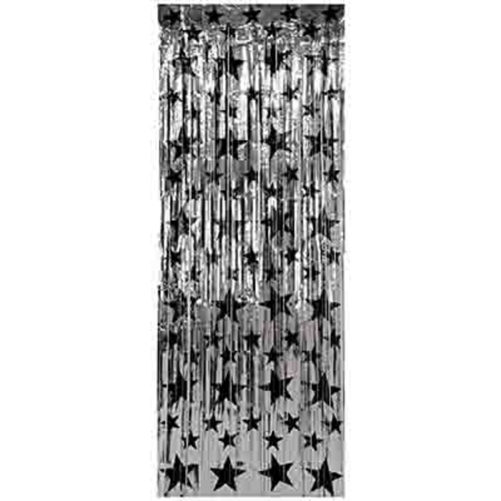 Beistle Silver w/ Black Stars Door Curtain - 36" x 8'