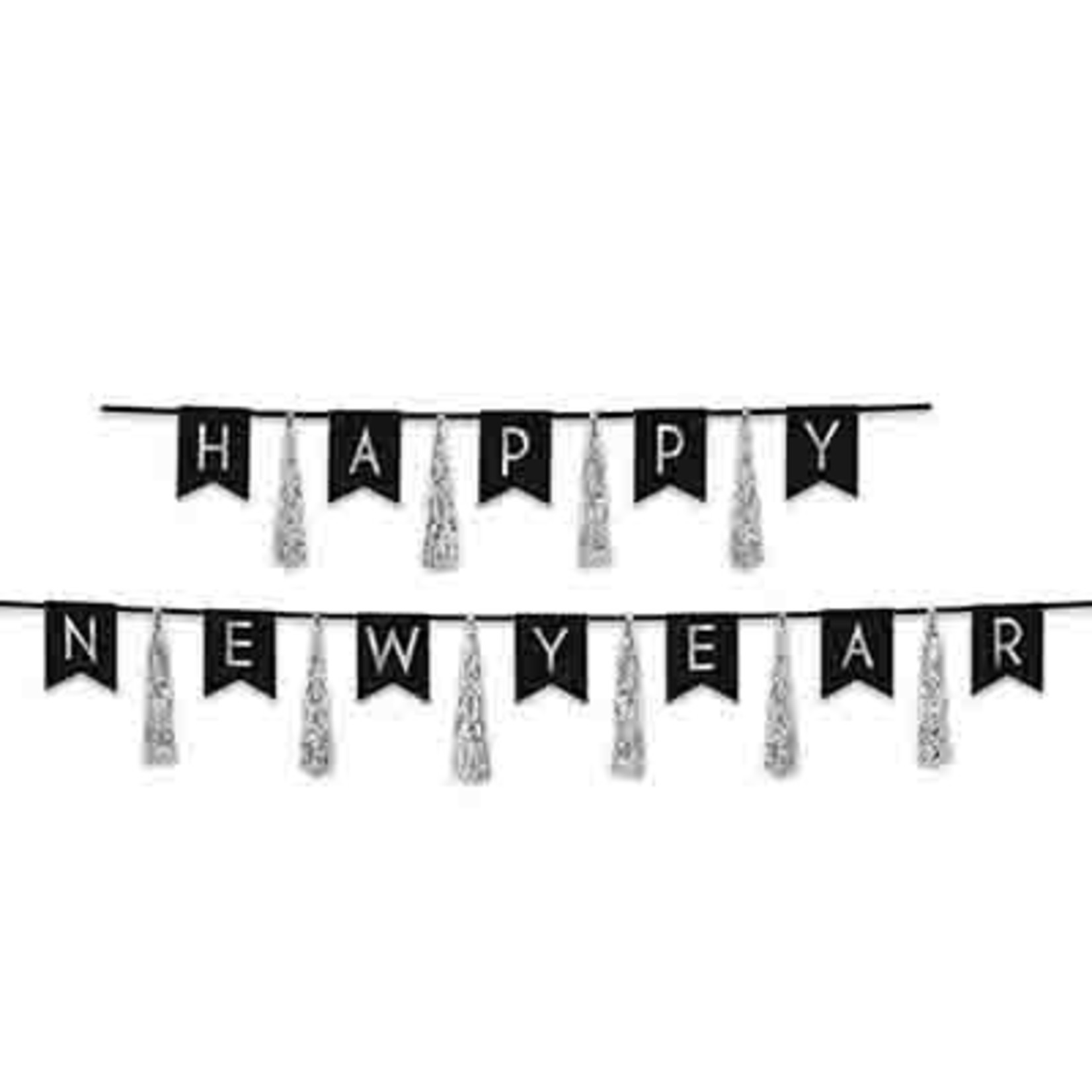 Beistle Black & Silver New Year Tassle Banner - 6ft.