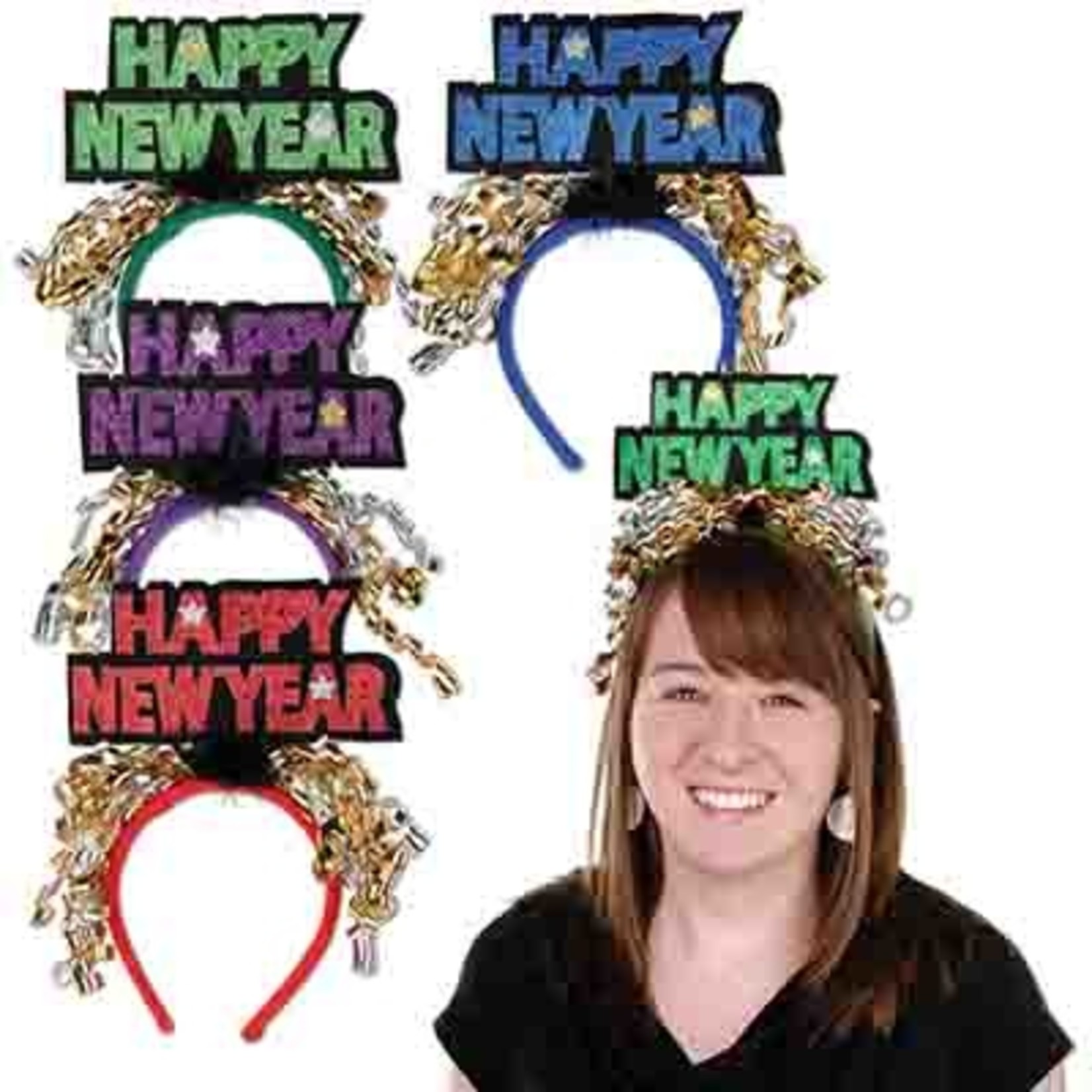 Beistle Glittered Happy New Year Headbands - 1ct. Asst. Colors