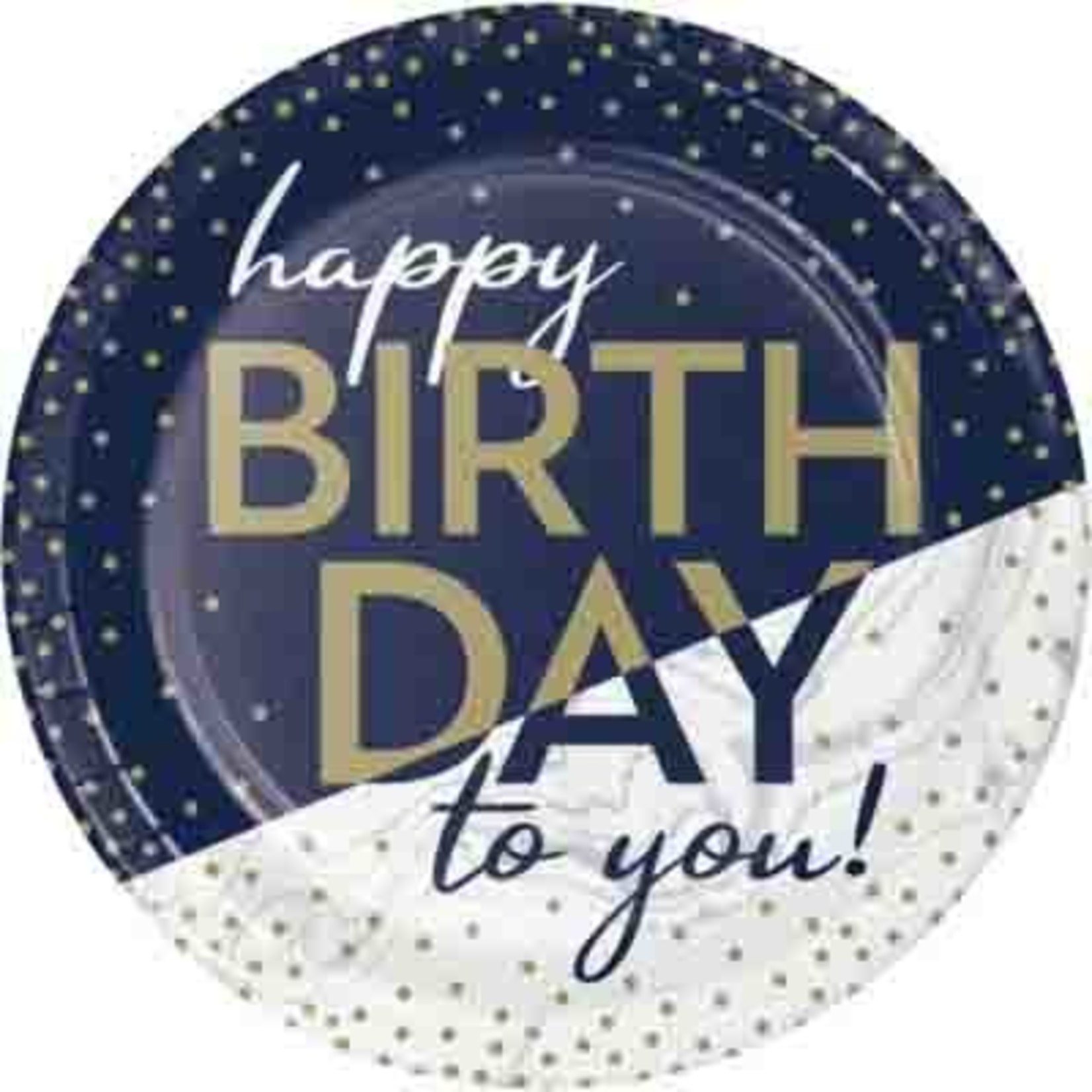 Creative Converting 7" Navy & Gold Birthday Milestone Plates - 8ct.