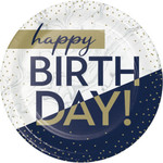 Creative Converting 9" Navy & Gold Milestone Plates - 8ct.