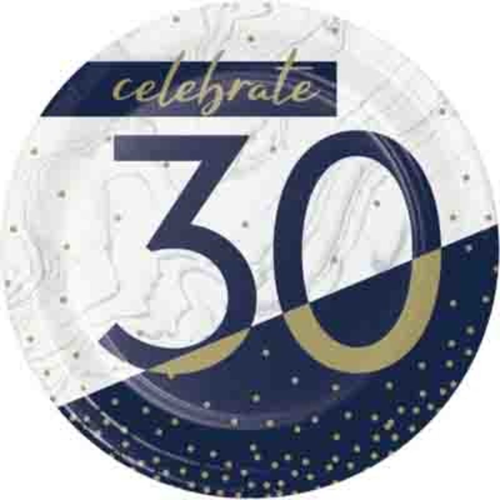 Creative Converting 7" Navy & Gold 30th Birthday Plates - 8ct.
