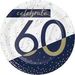 Creative Converting 7" Navy & Gold 60th Birthday Plates - 8ct.