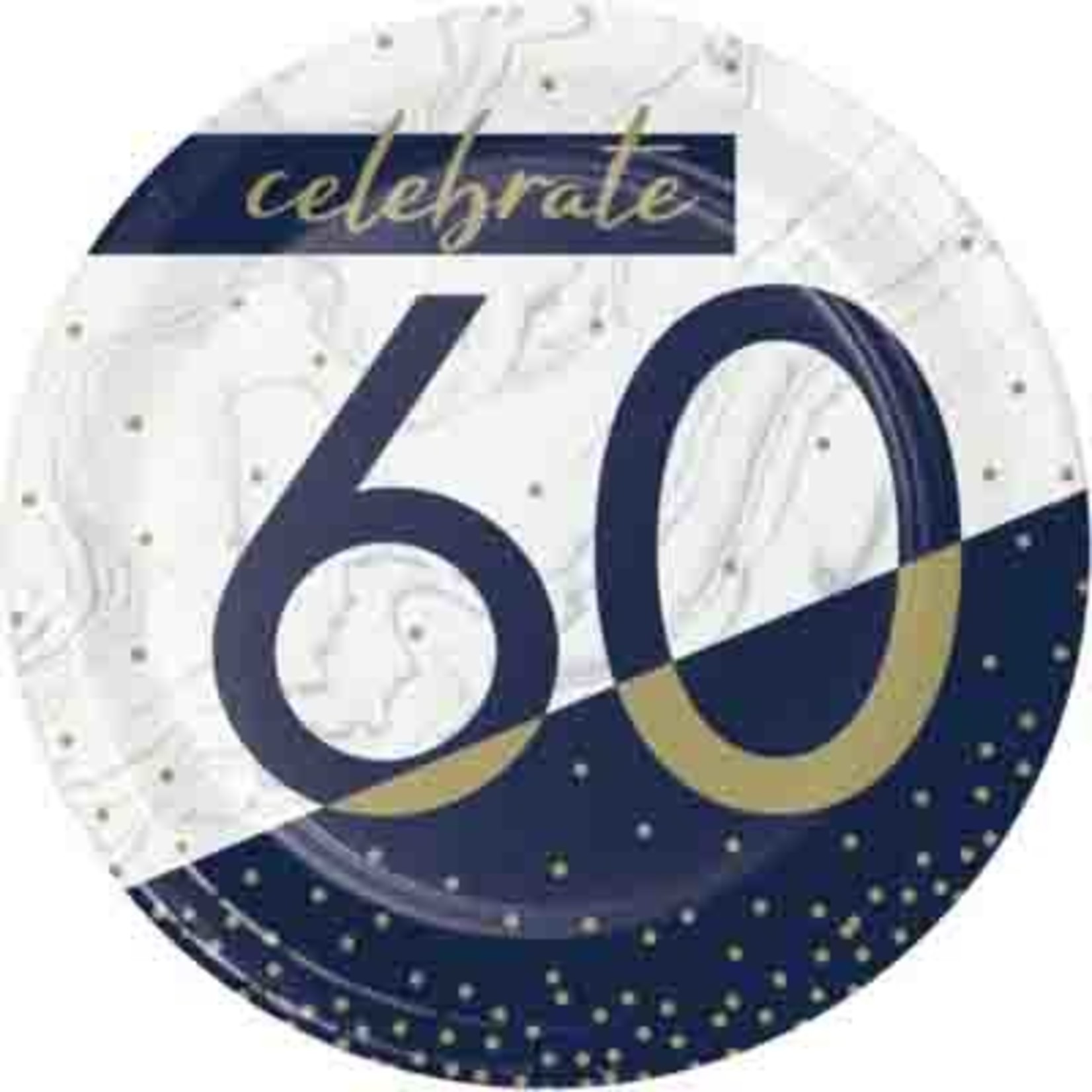 Creative Converting 7" Navy & Gold 60th Birthday Plates - 8ct.