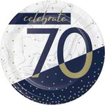 Creative Converting 7" Navy & Gold 70th Birthday Plates - 8ct.