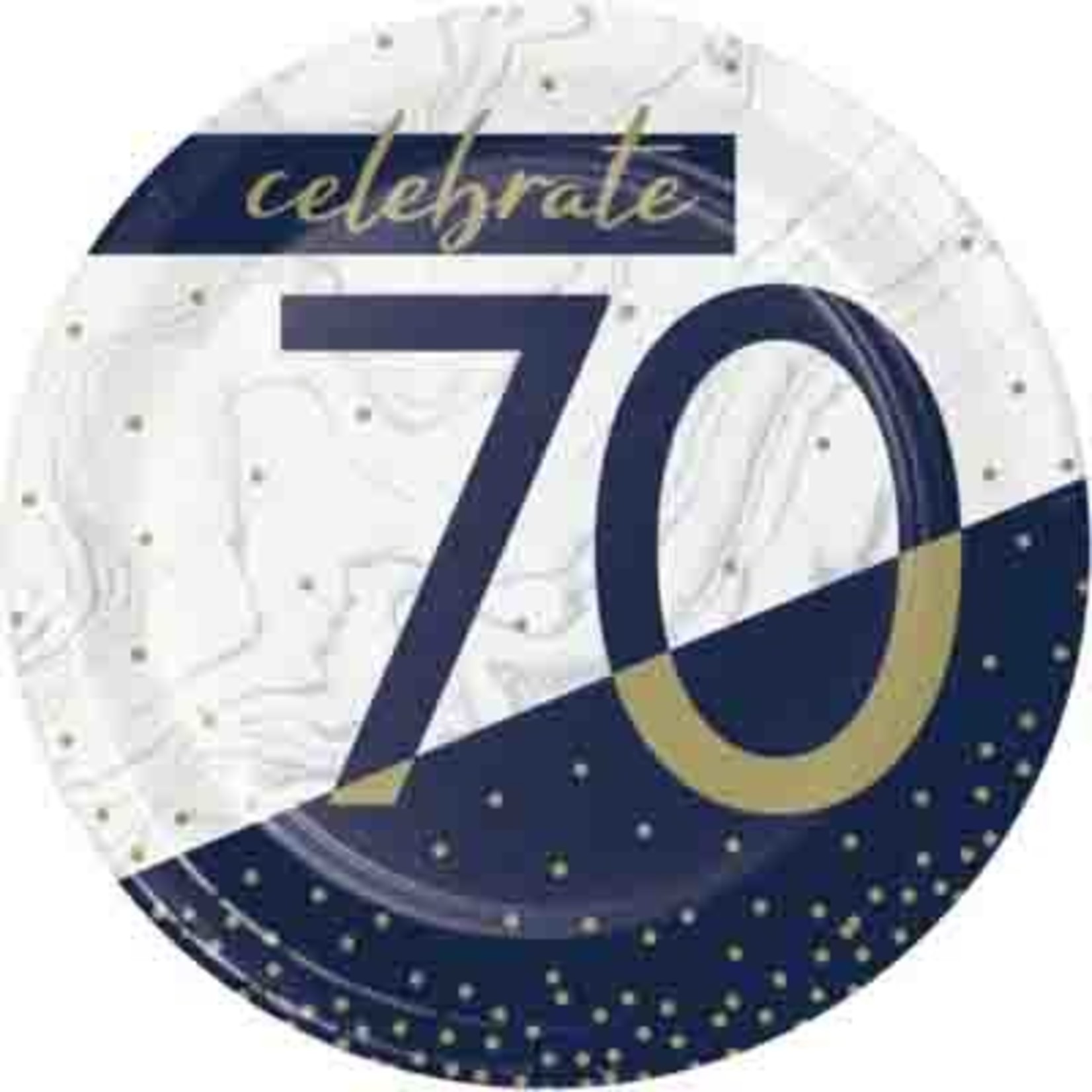 Creative Converting 7" Navy & Gold 70th Birthday Plates - 8ct.