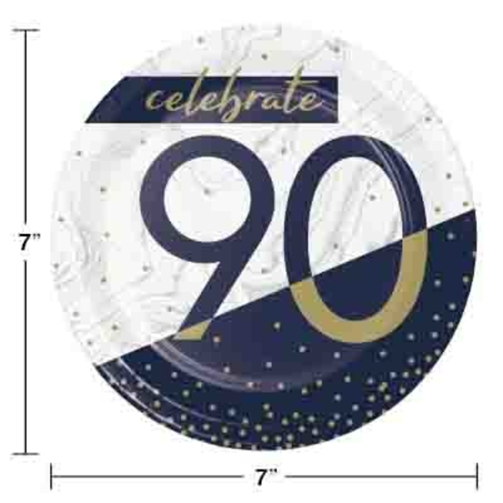 Creative Converting Navy & Gold 90th Birthday 7" Plates - 8ct.