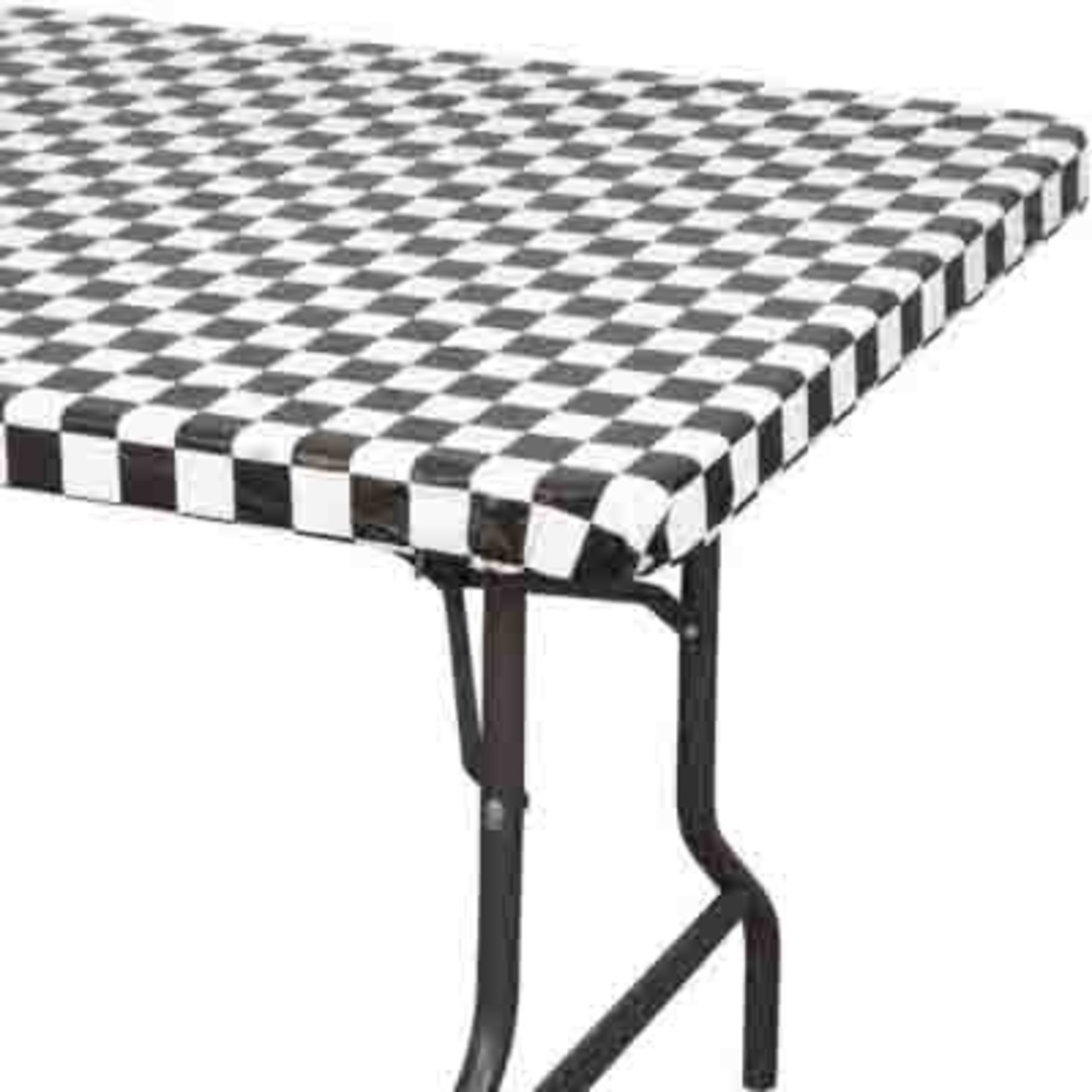 Creative Converting Black Check Stay-Put Tablecover - 30" x 96"