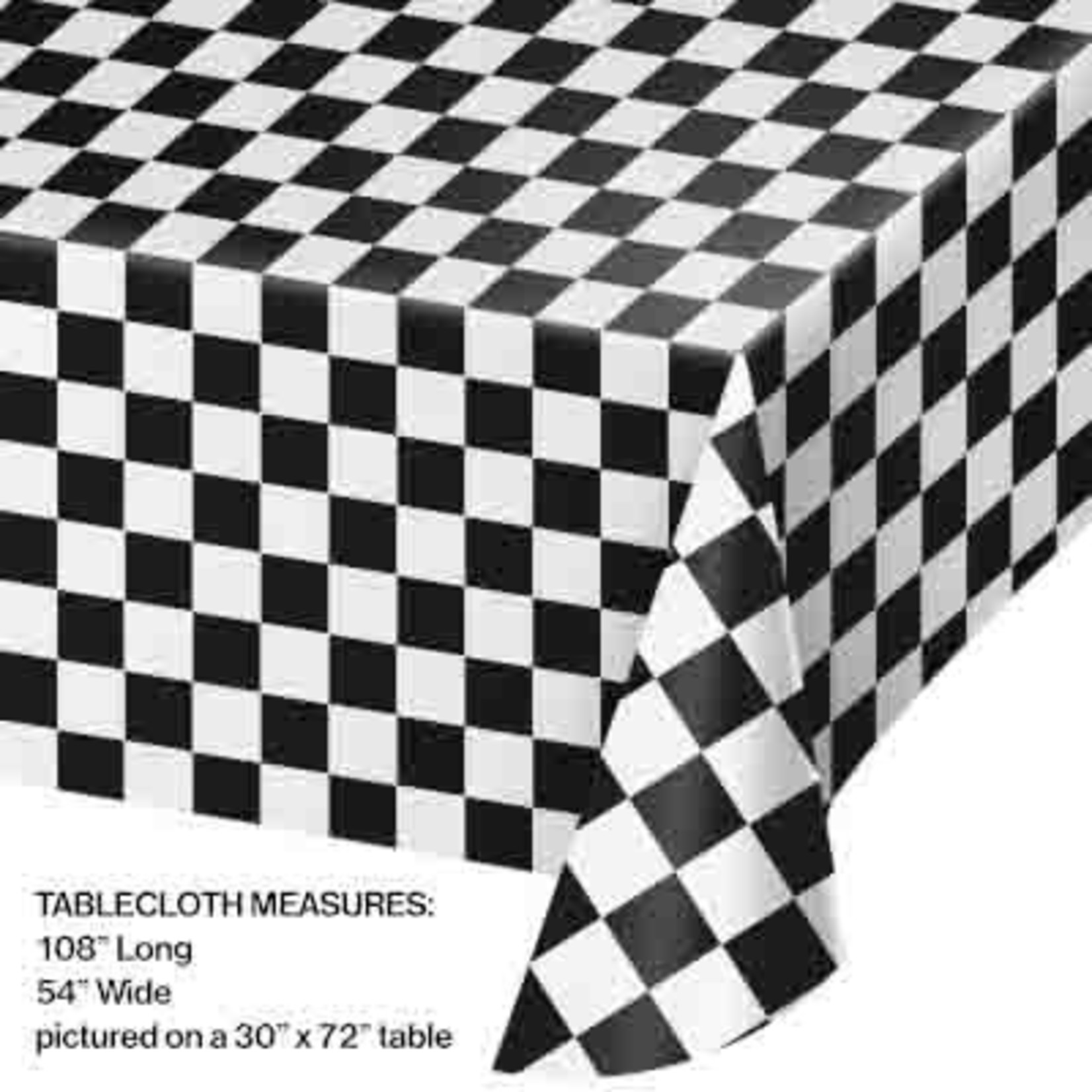 Creative Converting Black & White Check Rectangle Tablecover - 54" x 108"