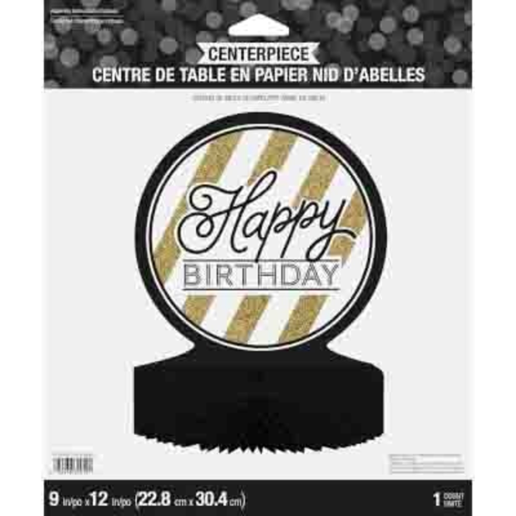 Creative Converting Black & Gold Happy Birthday Centerpiece - 1ct.