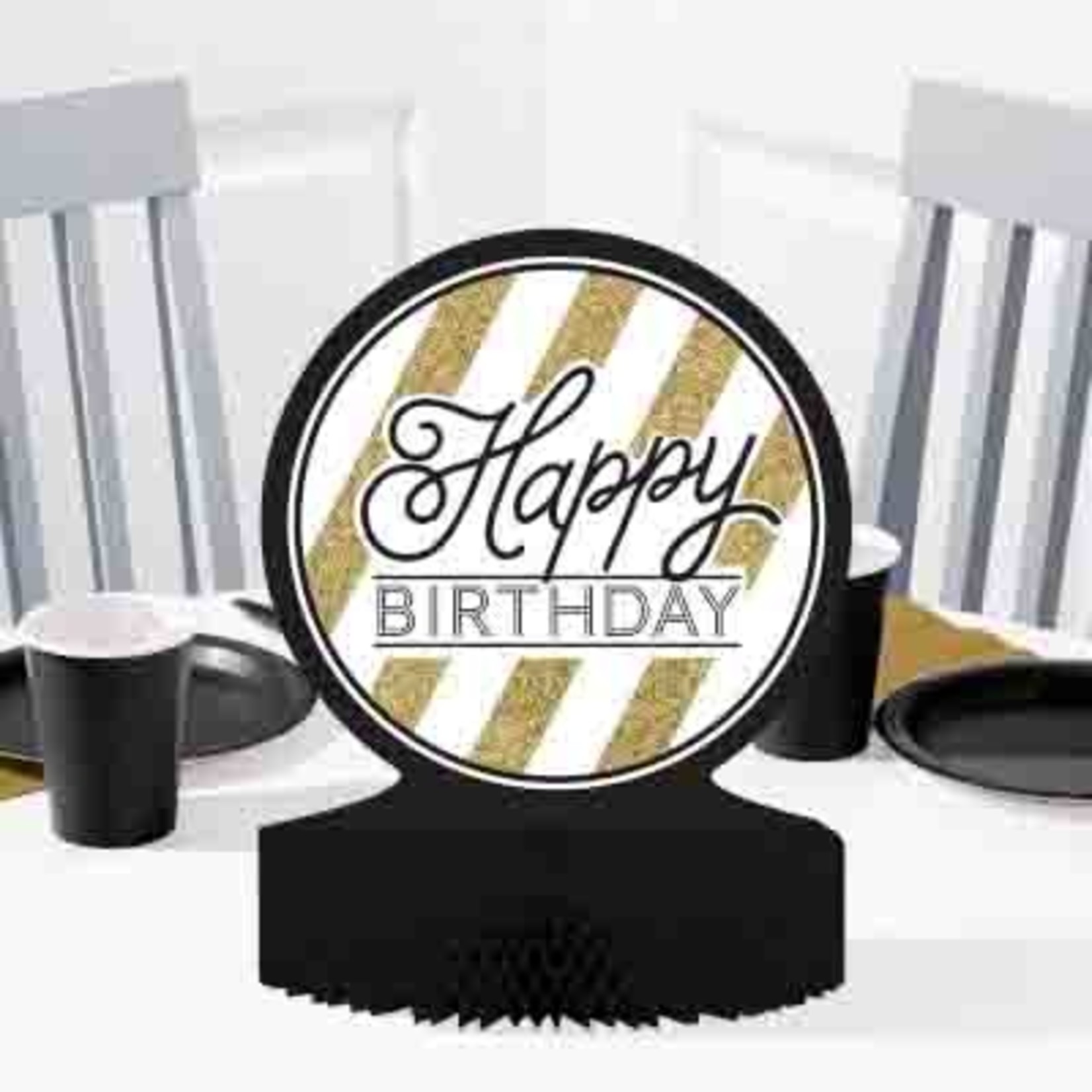 Creative Converting Black & Gold Happy Birthday Centerpiece - 1ct.