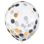 Amscan 12" Black & Gold Latex Confetti Balloons - 6ct.