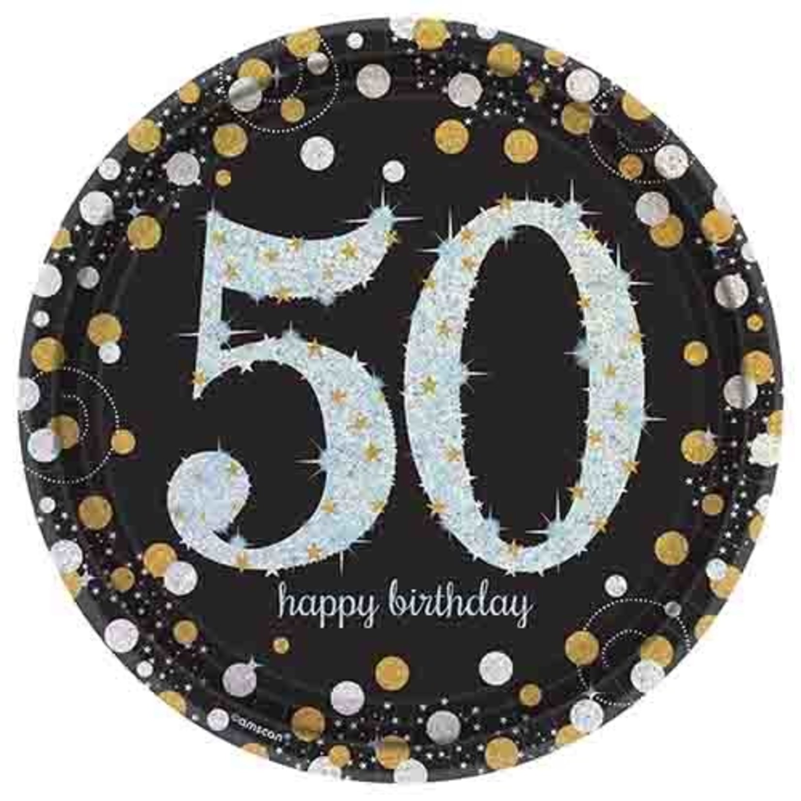 Amscan 9" Sparkling Celebration 50th Birthday Plates - 8ct.