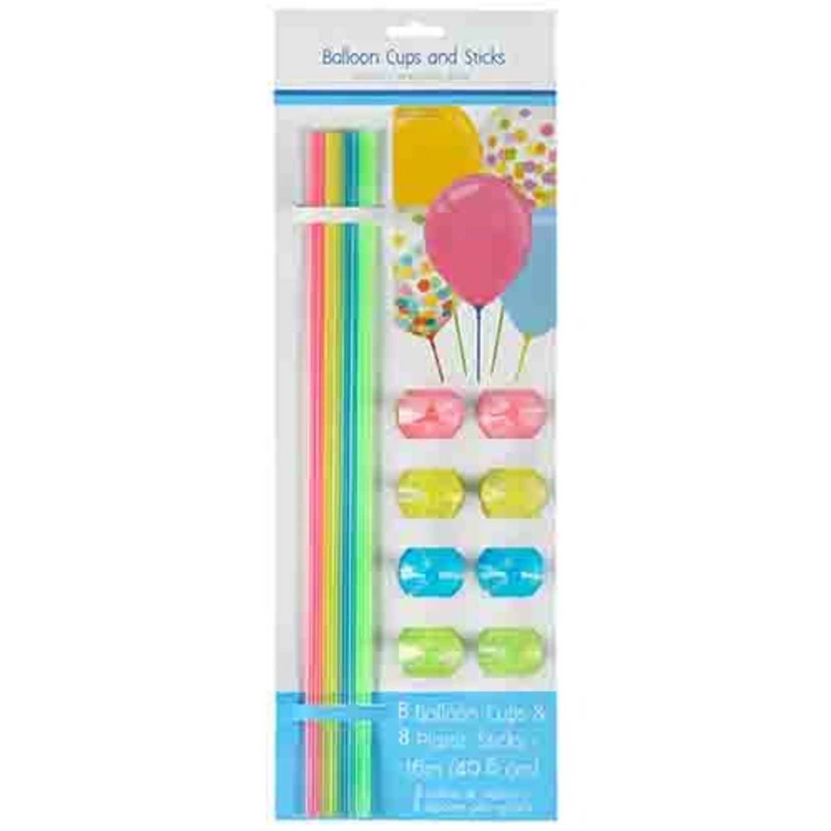 Amscan Balloon Cups & Sticks (Asst. Colors) - 8ct