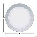 party club 7.5" Premium White Plastic Plates W/ Silver Rim - 10 Ct.