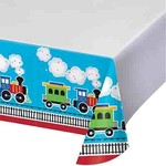 Creative Converting All Aboard Plastic Tablecover - 54" x 102"