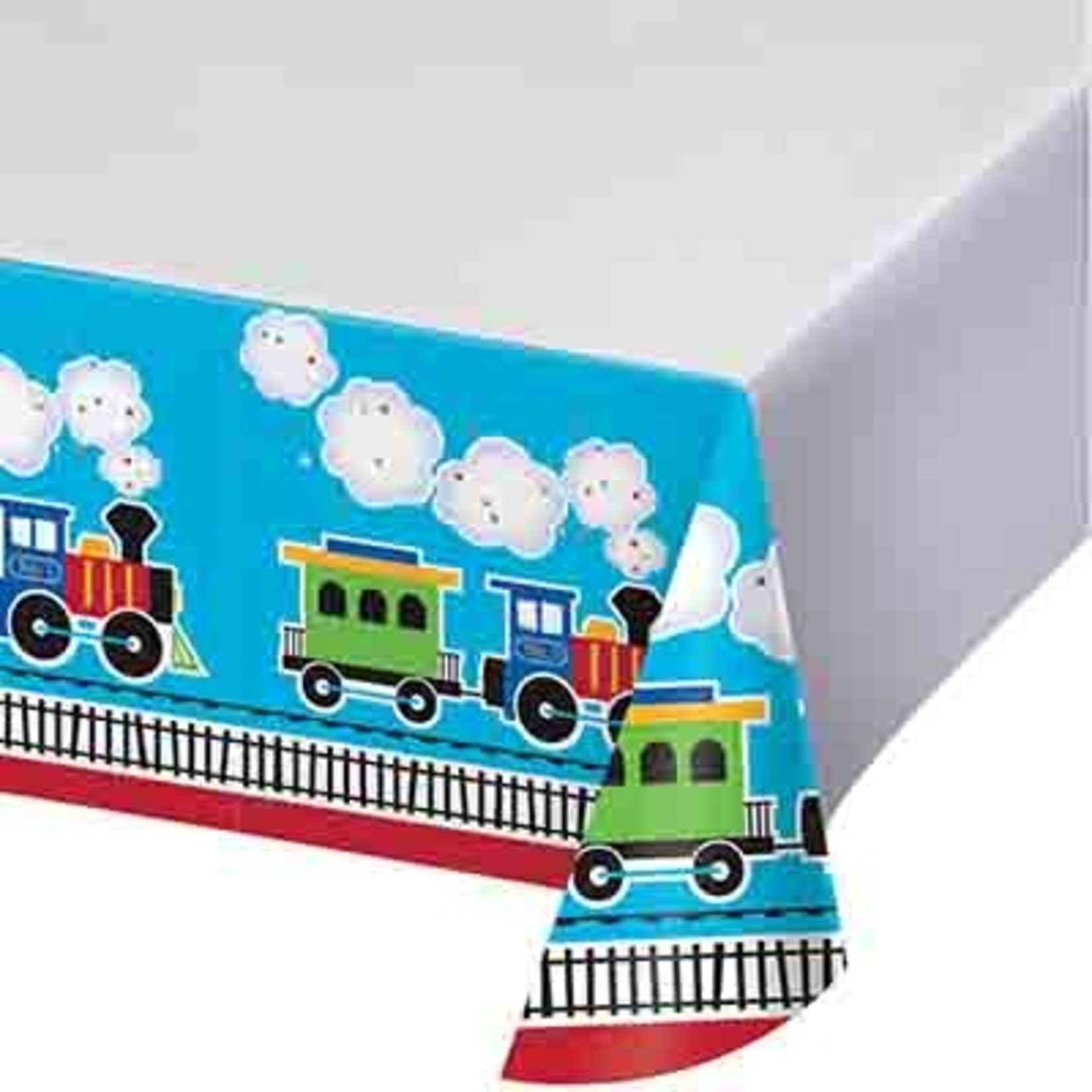 Creative Converting 54" x 102" All Aboard Plastic Tablecover - 1ct.
