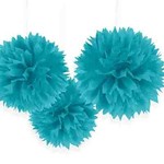 Amscan 16" Caribbean Blue Puff Ball Decorations - 3ct.