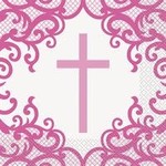 unique Fancy Cross Pink Lunch Napkins - 16ct.