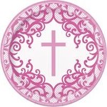 unique 9" Fancy Cross Pink Plates - 8ct.