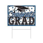 Beistle Blue "Congrats Grad" Plastic Yard Sign - 11.5" x 15.5" - 1ct.
