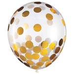 Amscan 12" Gold Confetti-Filled Clear Latex Balloons - 6ct.