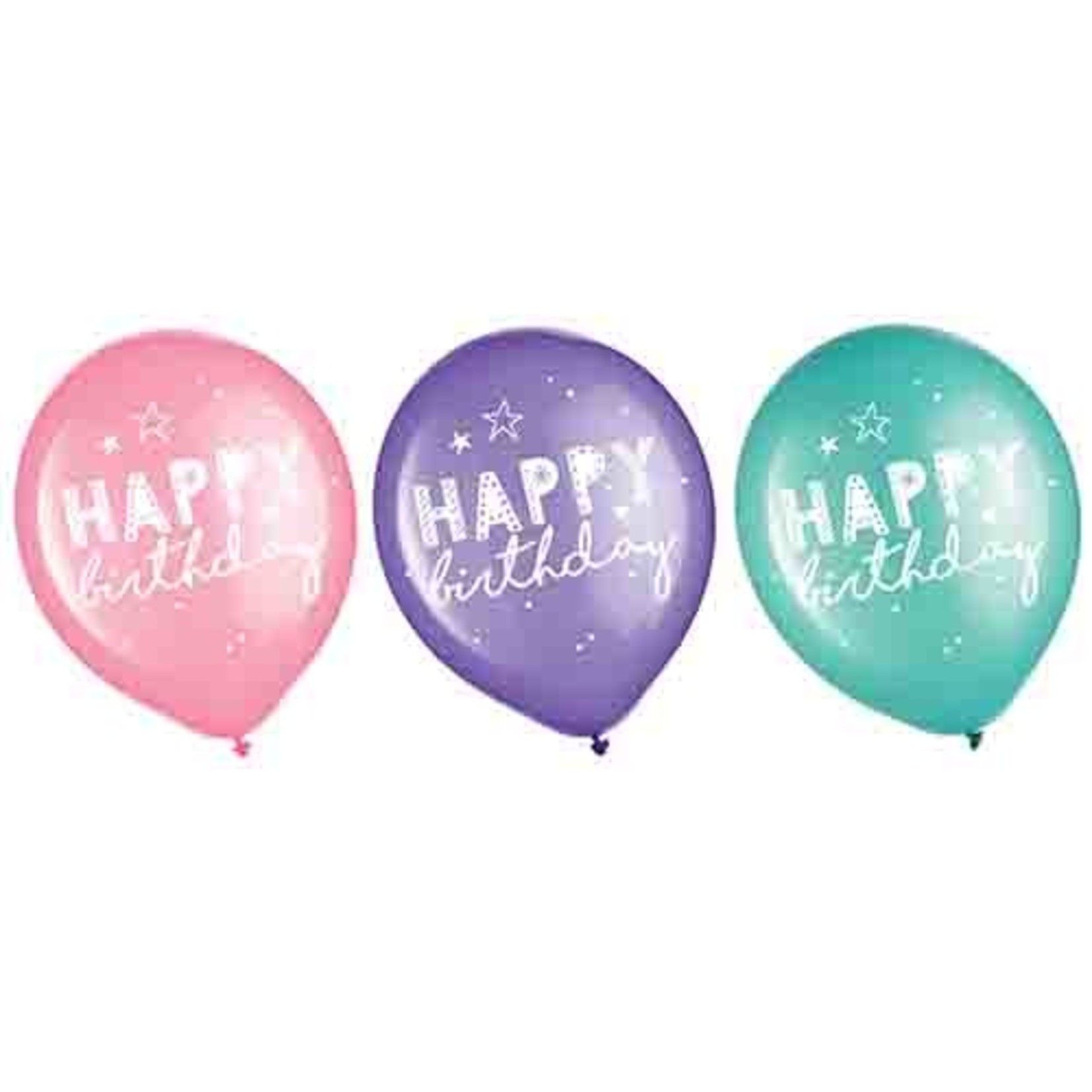 Amscan 12" Happy Birthday Pink, Teal, & Lav. Latex Balloons - 6ct.