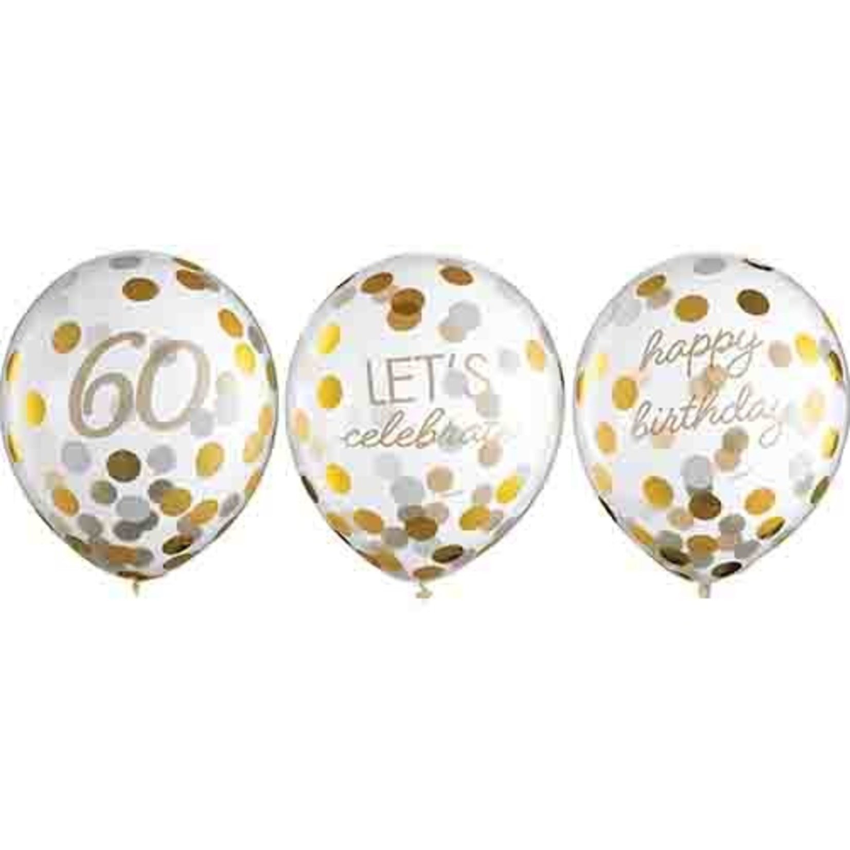 Amscan 12" 60th Golden Age Latex Confetti Balloons - 6ct.