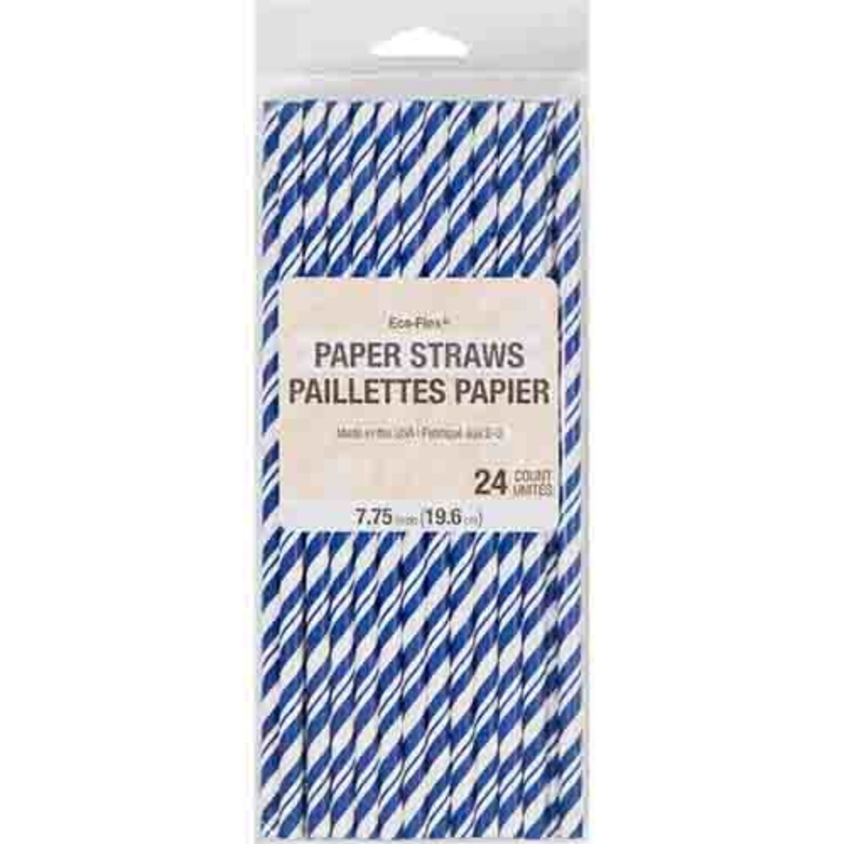 Creative Converting Cobalt Blue & White Striped Paper Straws - 24ct.