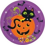unique 9" Cat & Pumpkin Halloween Plates - 8ct.