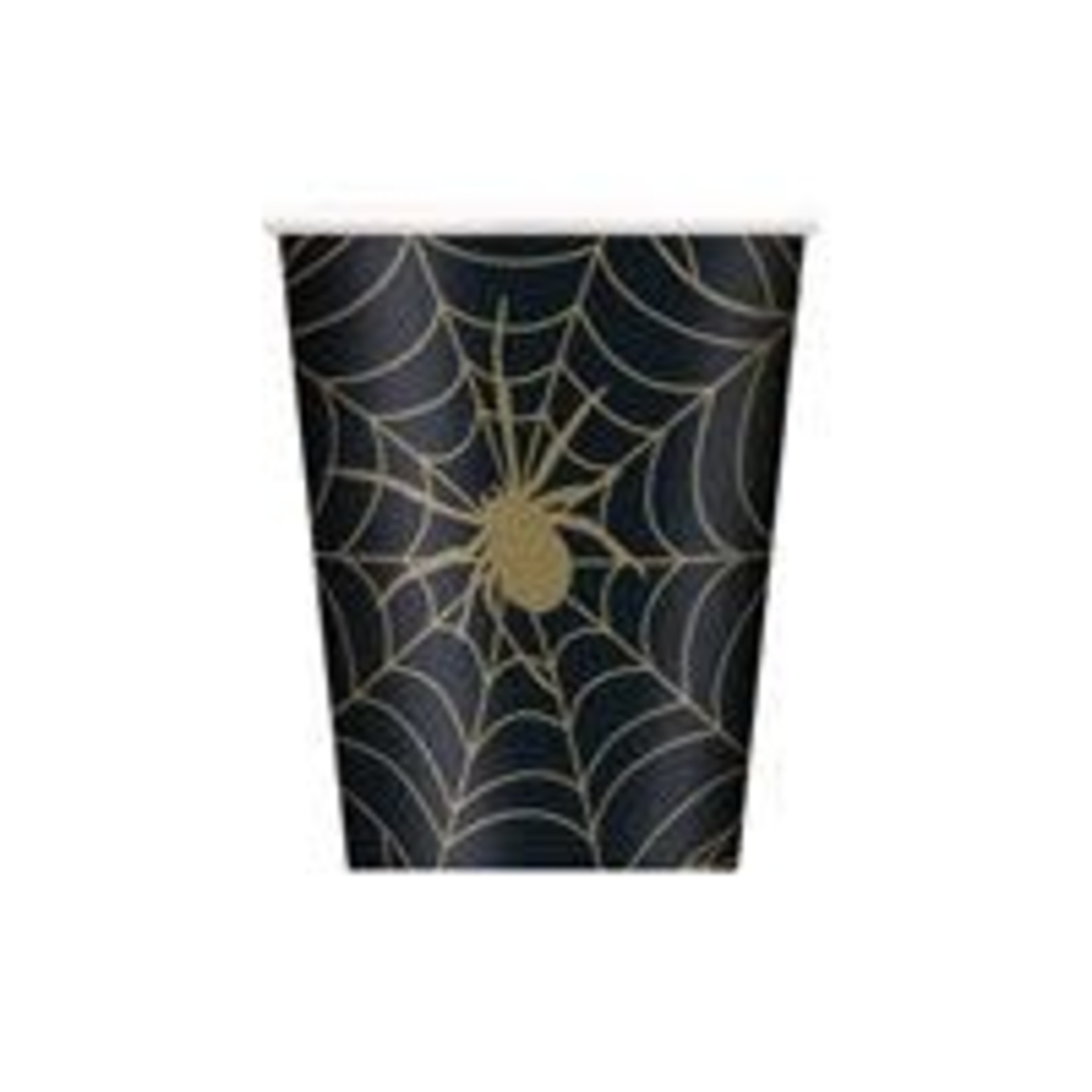 unique 9oz. Black & Gold Spider Web Cups - 8ct.