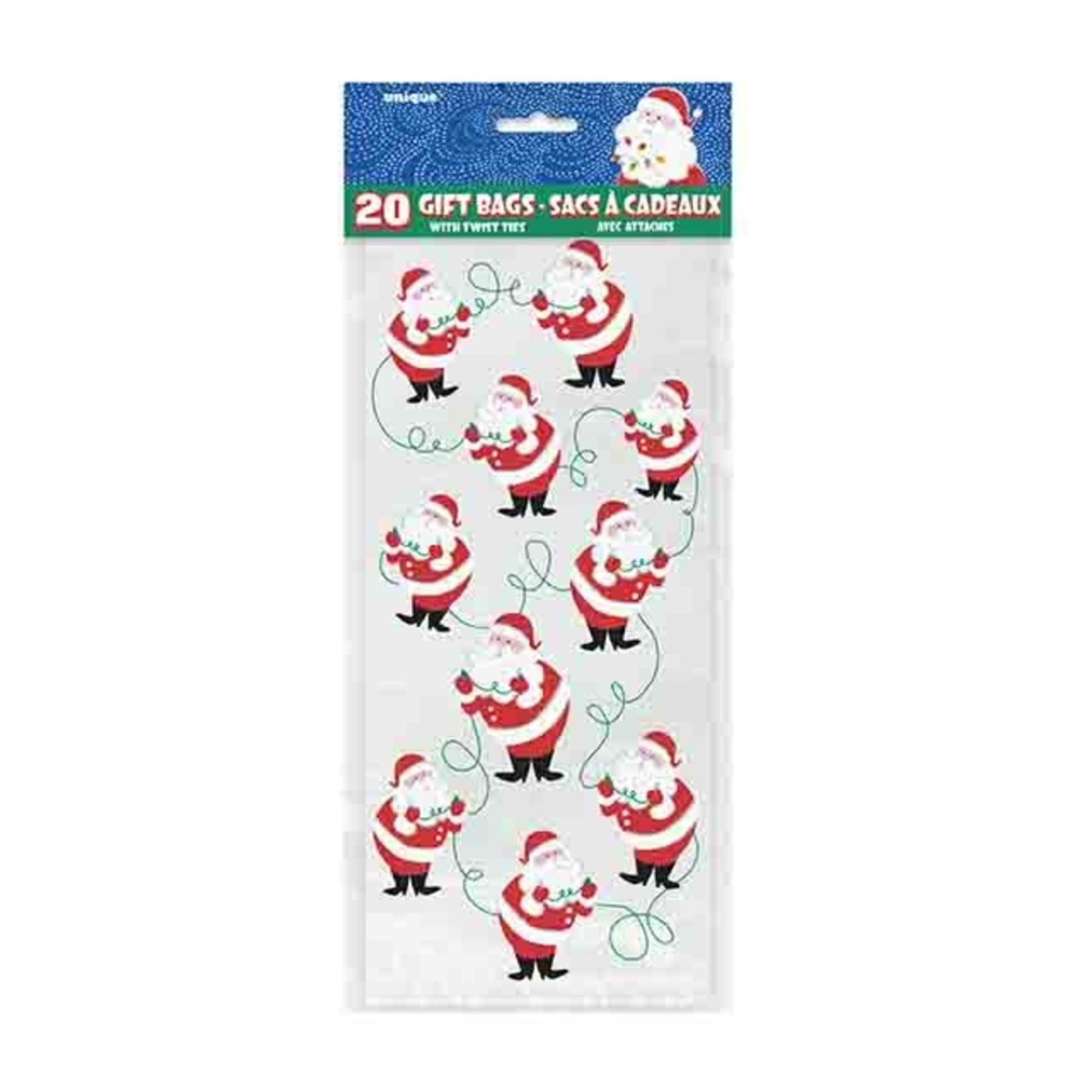 unique Twinkle Santa Large Cello Bags w/ Ties - 20ct.