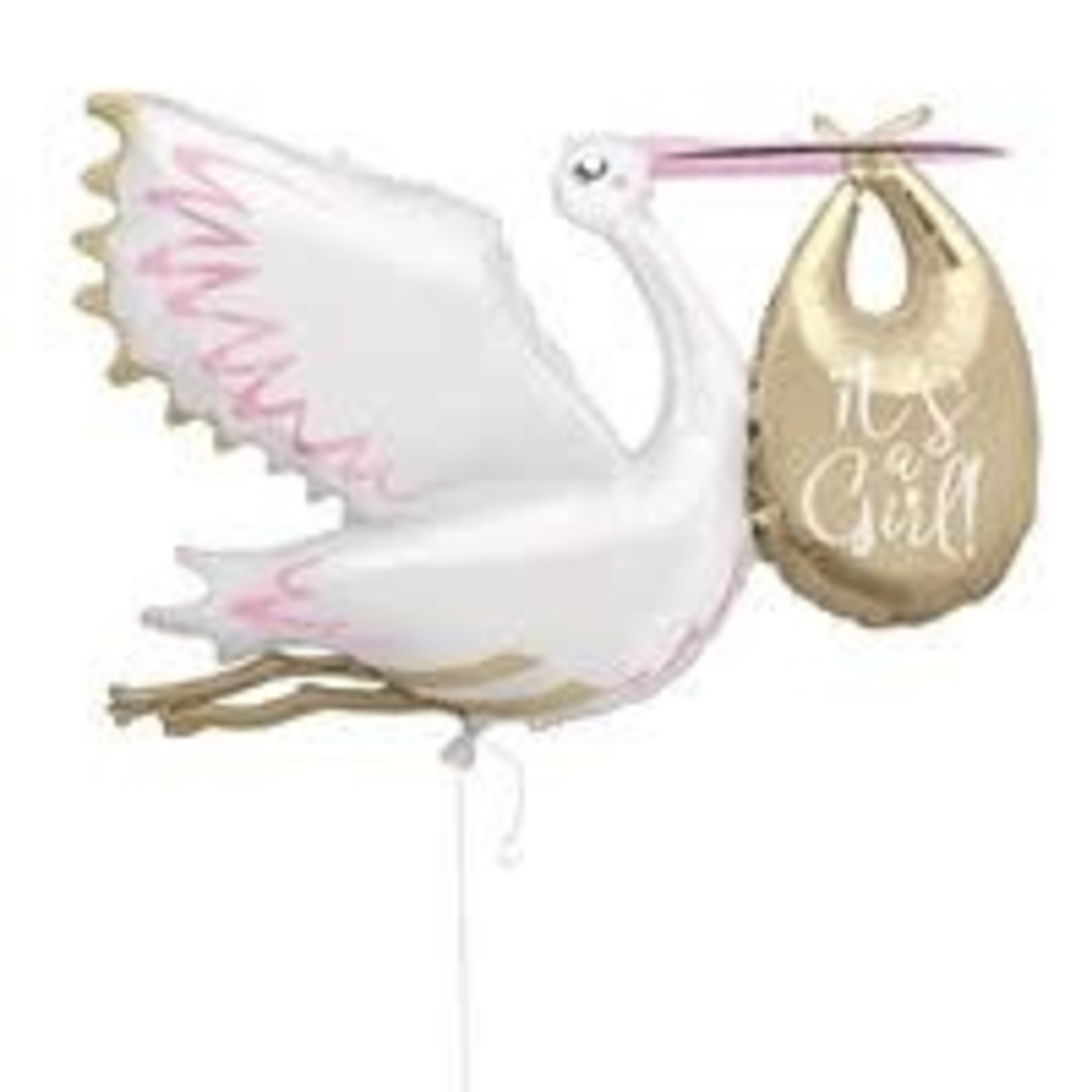 unique 62" Flying 'It's A Girl' Stork Mylar Balloon - 1ct.